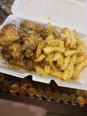 Garlic Parmesan wings with truffle fries