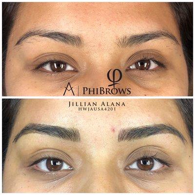 Microblading. Improved the shape of her brow, but yet still so natural .