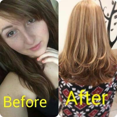 Before and after partial highlight, cut, and style!