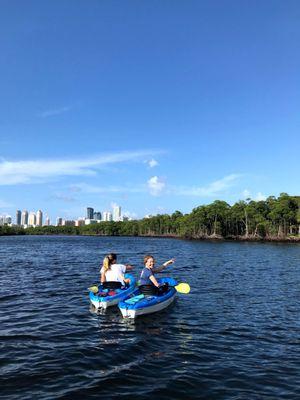 Sunny Isles view from The Oleta River in North Miami Beach are best experienced kayaking or paddle boarding.