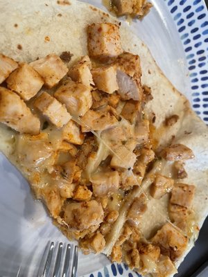 Chicken Quesadilla (notice the missing sautéed peppers and onions)