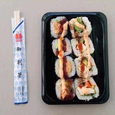 Salmon teriyaki roll and tofu roll. Ask for half and half if you can't decide!