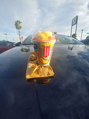 Free Slurpee day, a tasty tempting treat while it's 106°:  wild cherry & banana