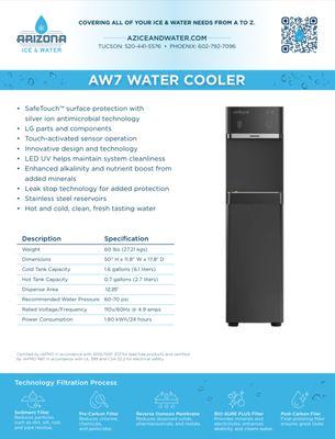 The AW7 is our entry level alkaline water system. It is designed for smaller offices. It features hot and cold water and is self sanitizing.