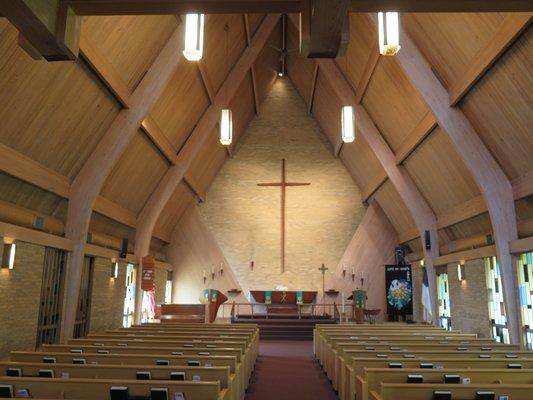 The worship space.  In the summer, a later, more informal liturgy is in a pavilion behind the church building.