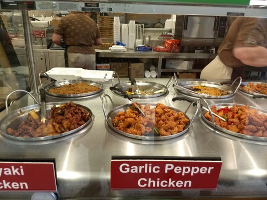 Asian chicken options from the hot bar.