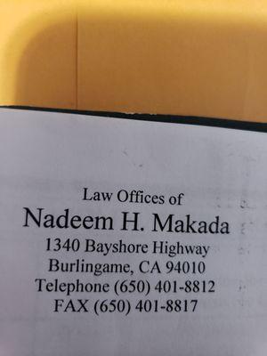 Oficinas de inmigración Nadeem Makada law Sacramento ca y Burlingame ca