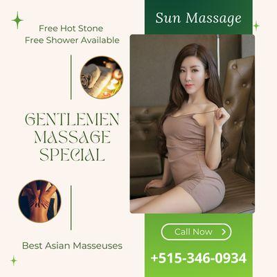 Sun Massage
 1130 E 9th St Ste C, Des Moines, IA 50316
 Call Us at 515-346-0934