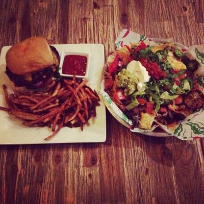 the black sheep burger and brisket nachos