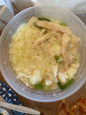 Supposedly Chicken Rice Soup, but tasted Chicken Bouillon Soup with shredded chicken.