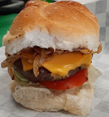 Cheeseburger with fried onions