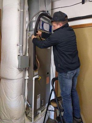 Our tech is hard at work making sure the installation is done to perfection.