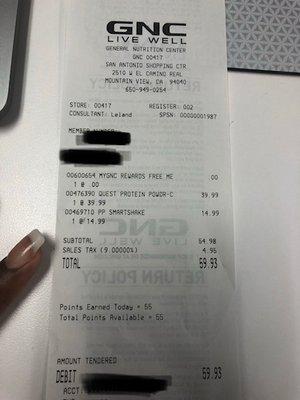 My receipt. The items were priced fair.