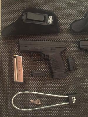 XDS-9 3.3 9mm with extended mag. Still just as much concealable size wise to the S&W M&P Shield 9mm and Ruger's LC9s 9mm.