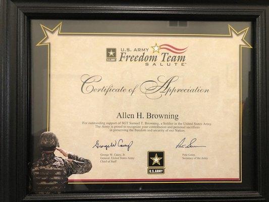 Civilian Certificate of Appreciation from General Casey