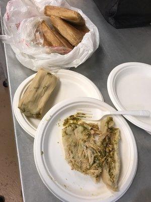 Co workers about to try the best tamales de Verdes.