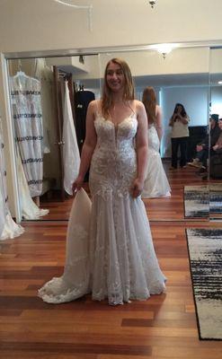 Final Fitting Day showing a new hemline length and the Fit of Molly's Bridal Gown.