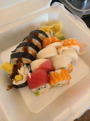 Calamari roll and rainbow roll