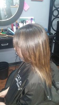 Cezanne keratin straightening treatment on 8 year old child. Hair done by Adriana.