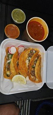 Birria tacos with all the goods.