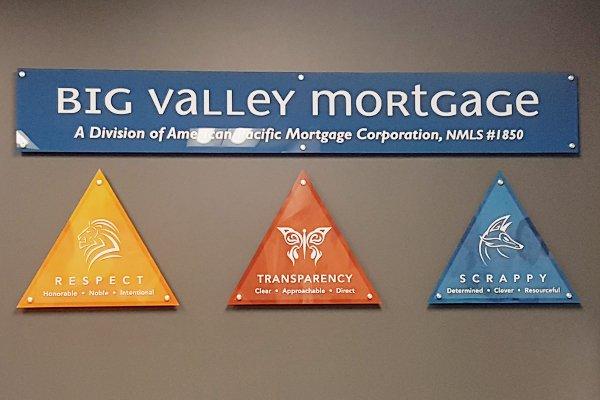 Photo of our core values which are displayed in our Reno branch.