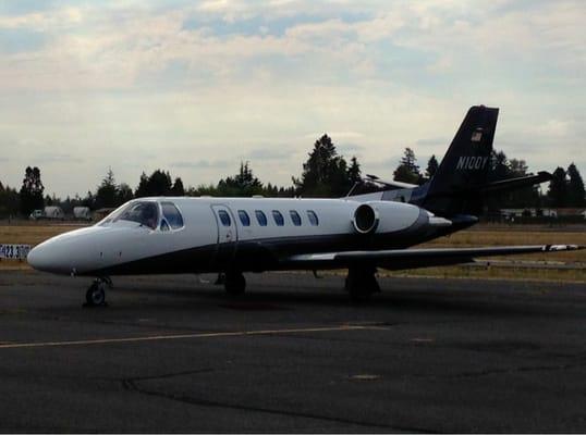 Cessna Citation jet parked at Aurora State Airport