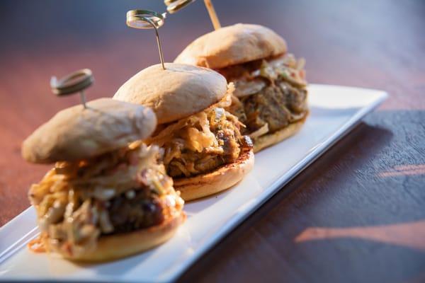 Pulled Pork Sliders southern slaw, mustard bbq, tobacco onions, brioche bun