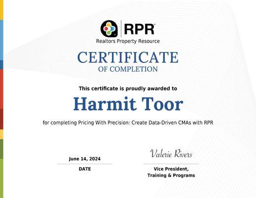 Certificate. RPR Pricing With Precision