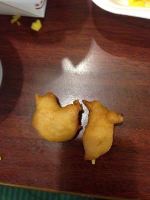 Animals in the sweet an sour pork... I got a chicken and a penguin... Mmmmmm penguin meat taste yummy