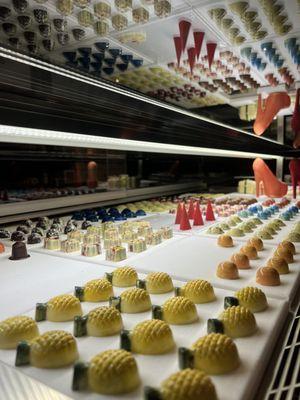 Display case with chocolates