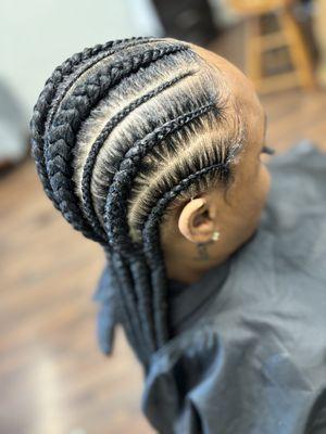 6 feed in braids or 6 conrows