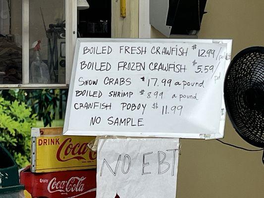 Crawfish pricing as of 2/11/2024.  Whew !