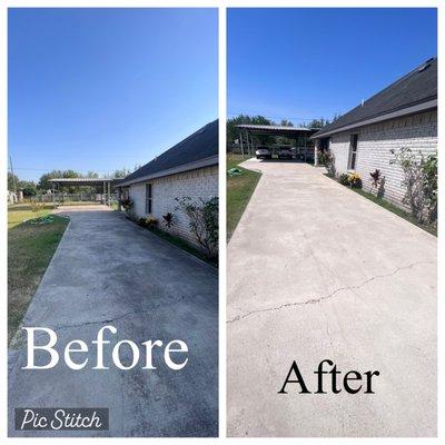 Before and after picture of a clients driveway