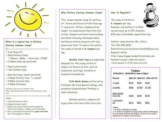 Pottery Journey Summer Camp Flyer 2