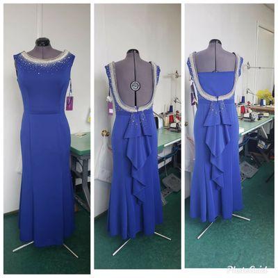 Adding a fabric panel to a backless dress and making it partially cover.