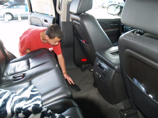 Interior Detail includes carpet shampoo, leather or cloth seat treatment and conditioner, interior dressing, air freshener