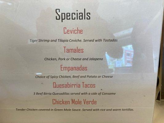 Mexican Weekend Specials from June 2022 - changed now in January 2023. (Missed getting new photo).