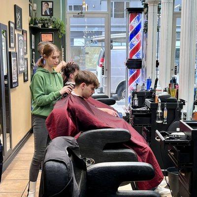 Lady Barber At Ace Of Fades Barber Shop in Chelsea Manhattan NYC