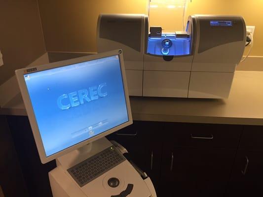 This machine allows us to make you a crown in just 1 office visit! It is called the CEREC machine.