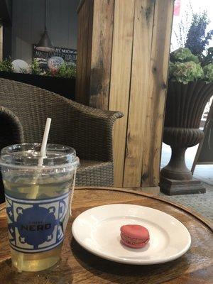 Tea is wonderful taste and smell so beautiful, I bought 2 macaroons and eat 1 , taste wonderful yummy .