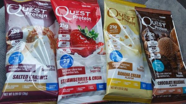 They now carry single serving sizes of the Quest protein powder!!!  Members buy 3, get 1 free!