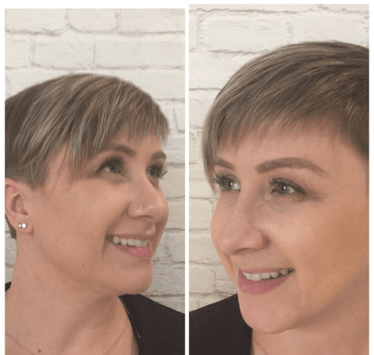 Short pixie haircut with razor, clipper and scissor technique by George Brandau