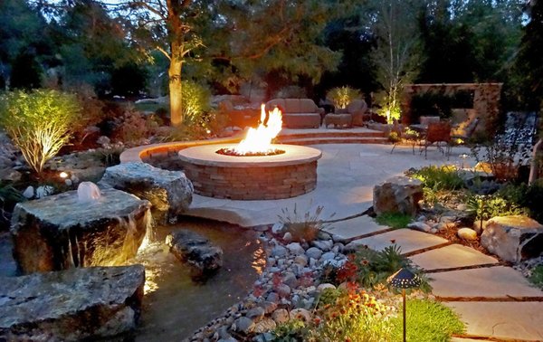 Water Fall with a Fire-pit