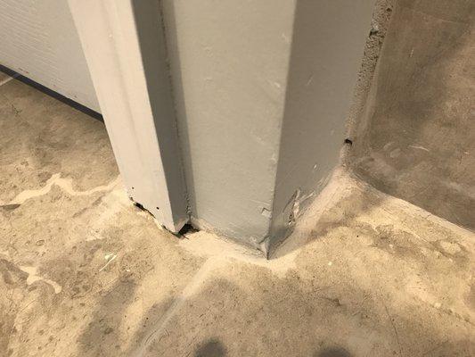 No trim!!Look at the drywall edge!! This is his definition of finished!! Unreal!!