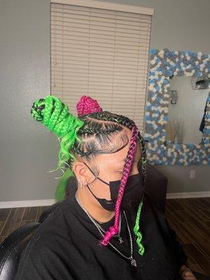 Cornrows into two buns