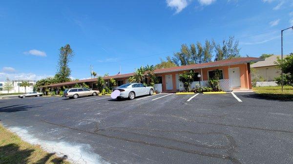 Outside Monty's Motel. Some of the rooms