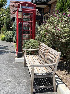 The beautiful Phone Booth & Bench in the back entrance for outdoor dining. C.C.Brown's The Original Hot Fudge Sundae @ Tam O'Shanter