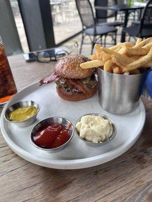 Smash cheeseburger and fries from the tavern