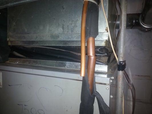 Cut pipes on the used furnance they installed, I'm sure not safe...at all. Never seen a furnace with anything unsealed.