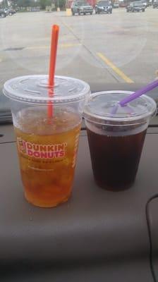 Dunkin' Donuts' iced coffee on the left